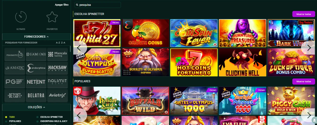Biblioteca de jogos de casino da SpinBetter